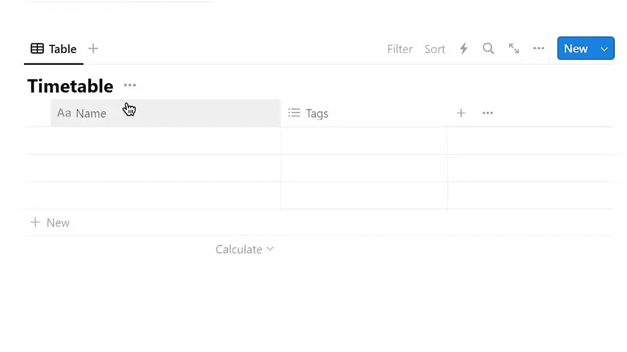 Image showing how to build a timetable in Notion.