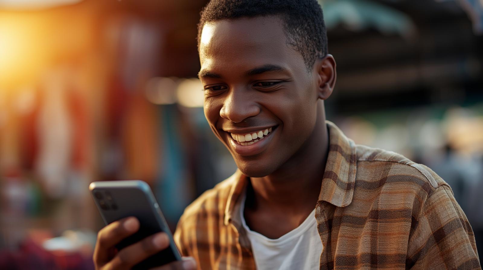 A young african merchant checking payment on his phone