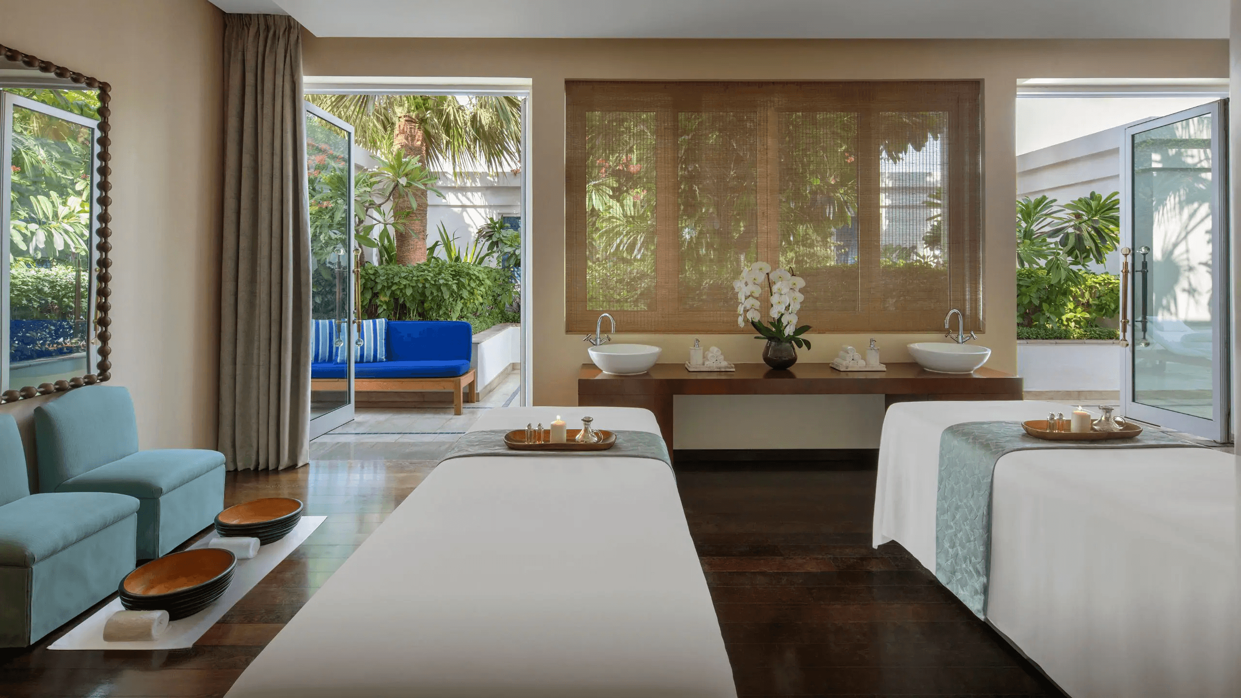 Spa suite at Park Hyatt Dubai, a peaceful pet-friendly hotel offering relaxing indoor and outdoor wellness spaces.