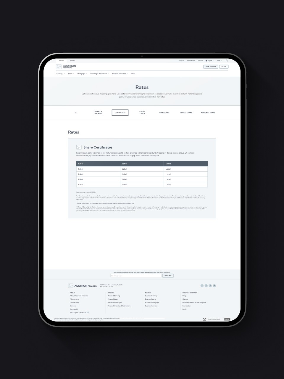 Addition Rates Wireframe
