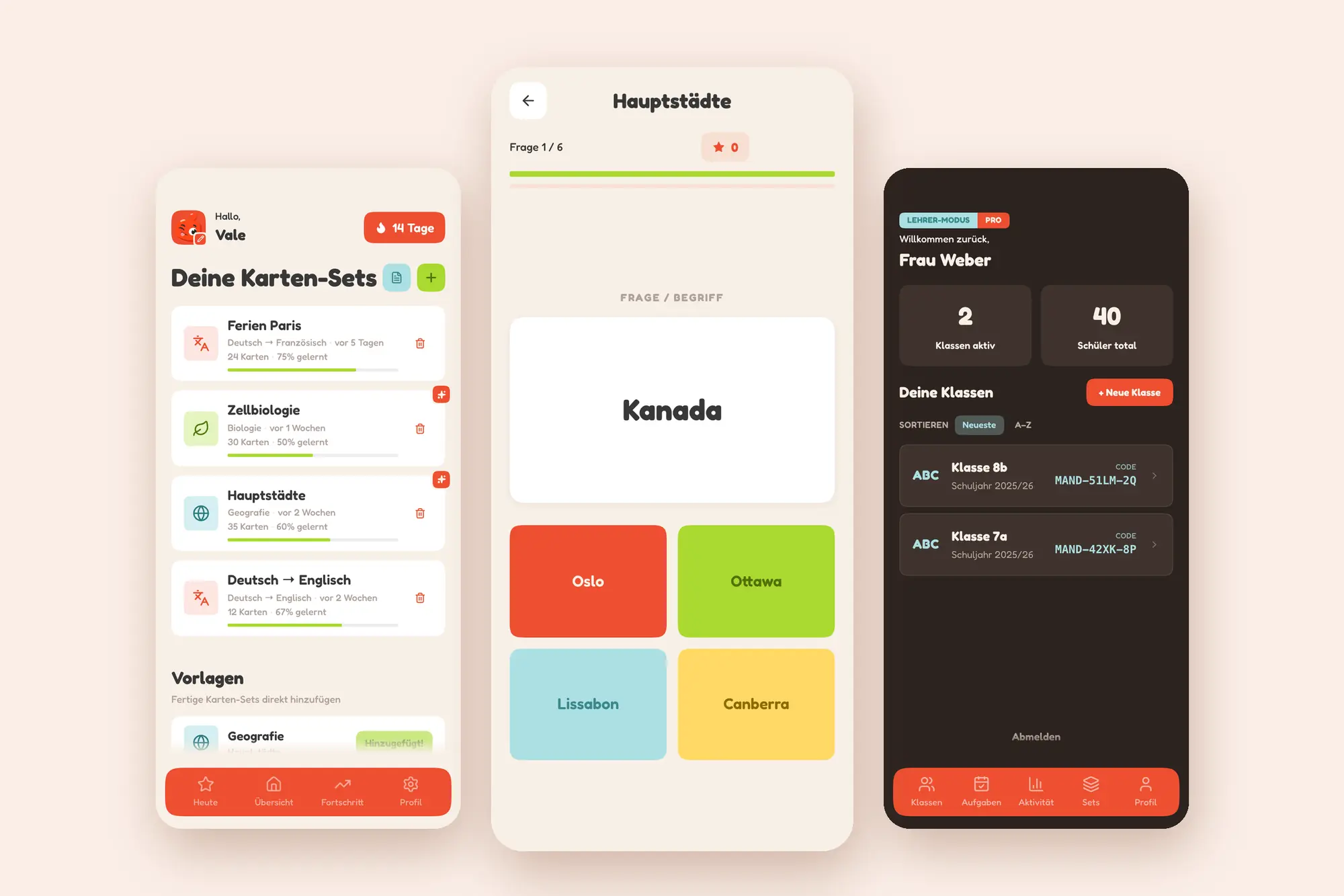 Mandara: Kartensets, Quiz und Lehrer-Dashboard der Lern-App