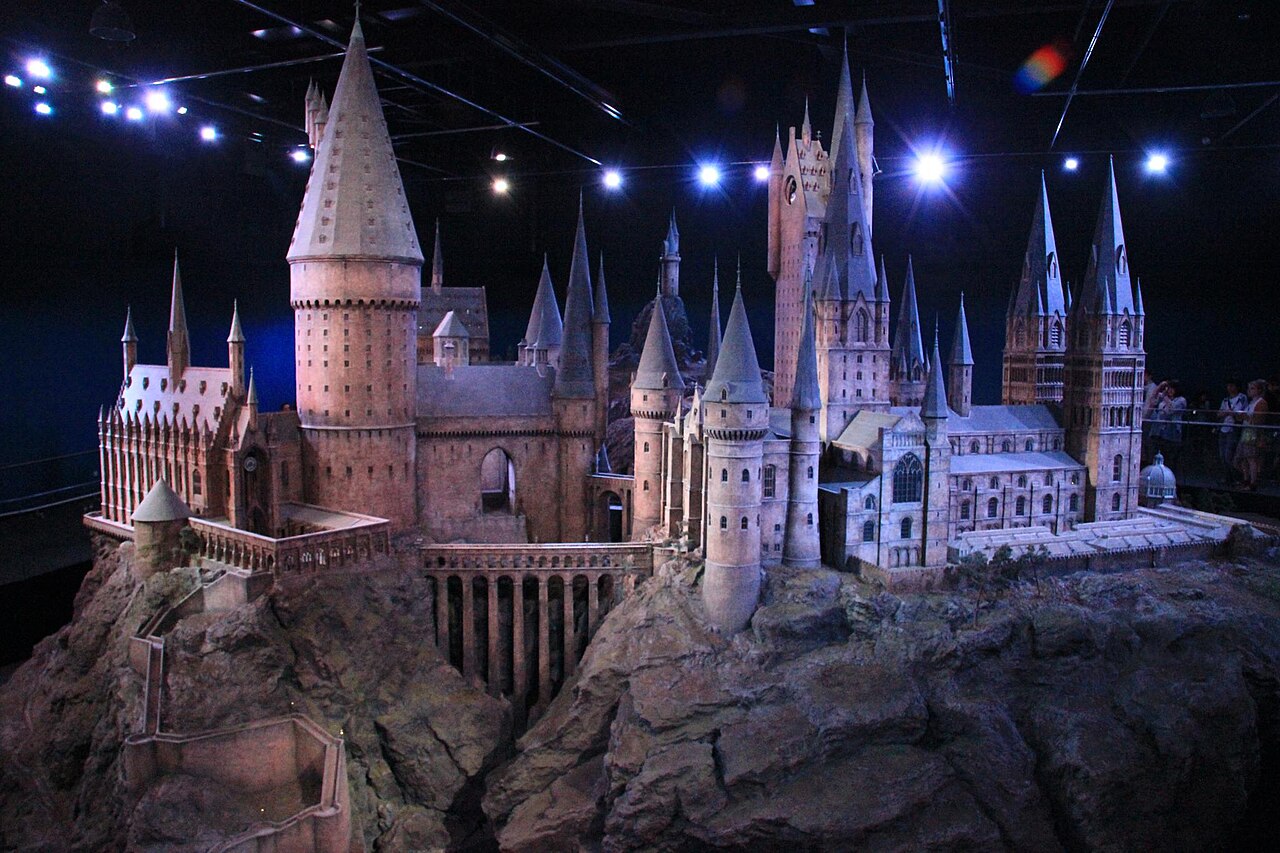 A scale model of Hogwarts Castle from the Harry Potter Movies, as found within the Warner Bros Studio tour near London.