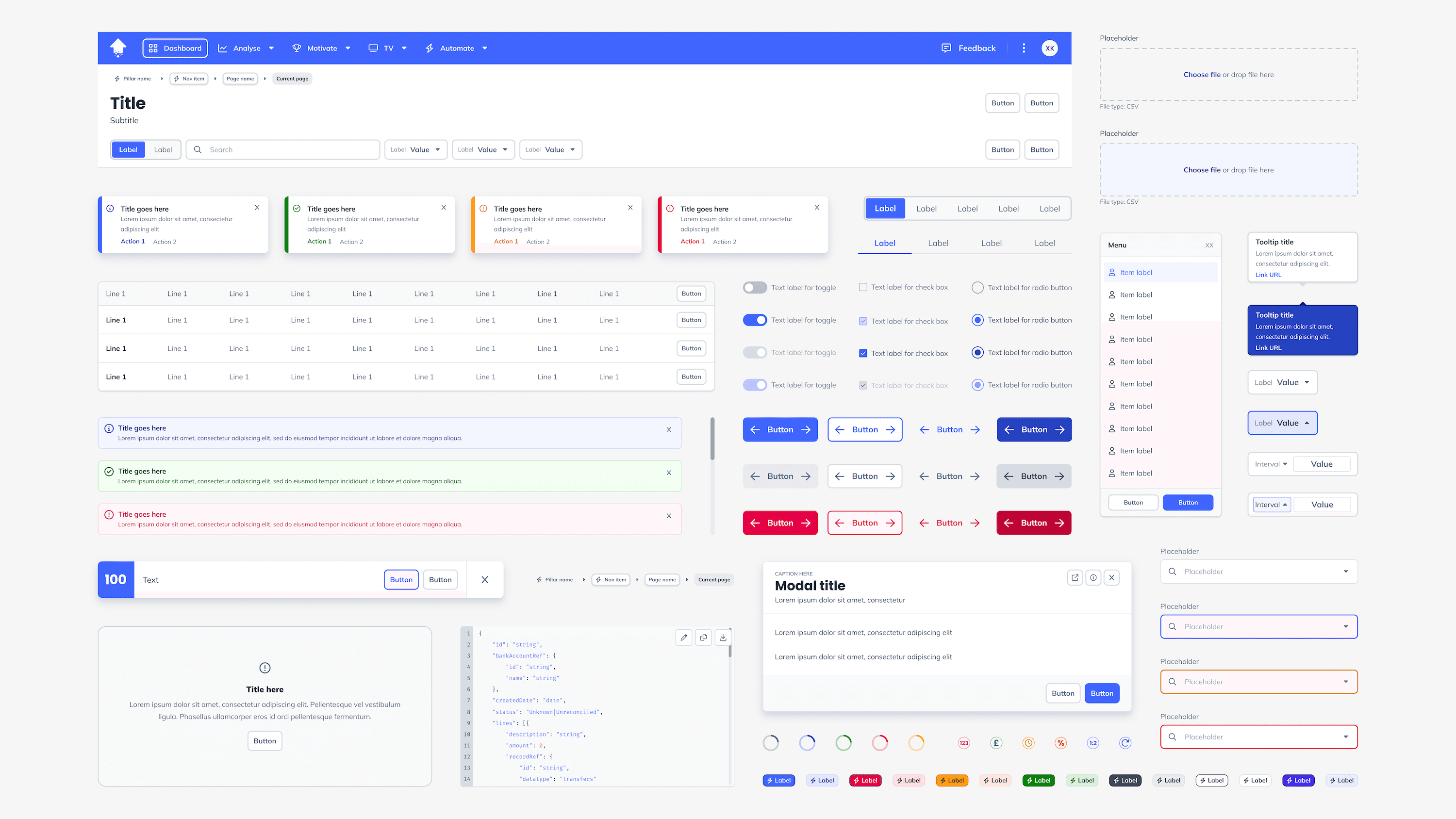 A collection of components hand picked from the design system layed out in a masonary format