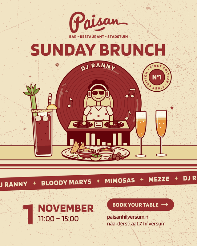 Poster van de zondagbrunch met DJ Ranny op 1 november
