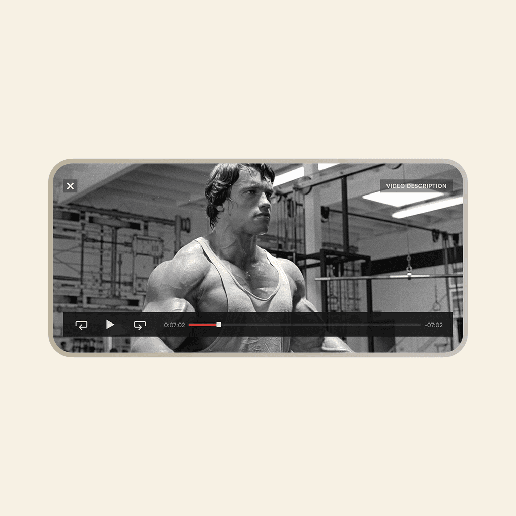 Video player interface showing a black-and-white workout scene in a gym, representing STRV’s ability to deliver scalable digital experiences and media products for tech innovators and global brands.