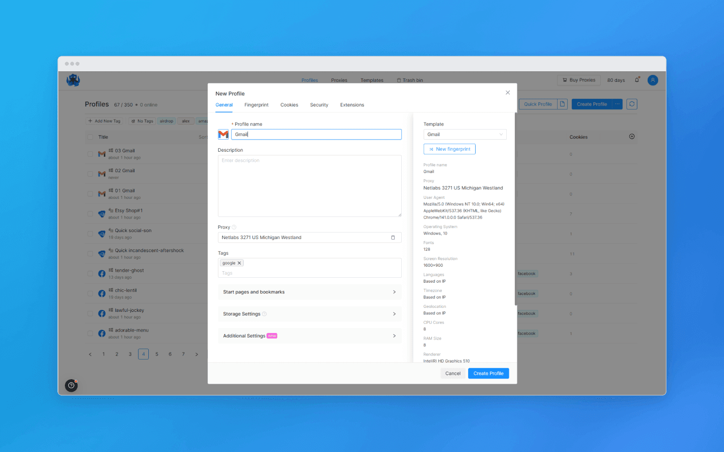 Creating a new profile in Octo Browser