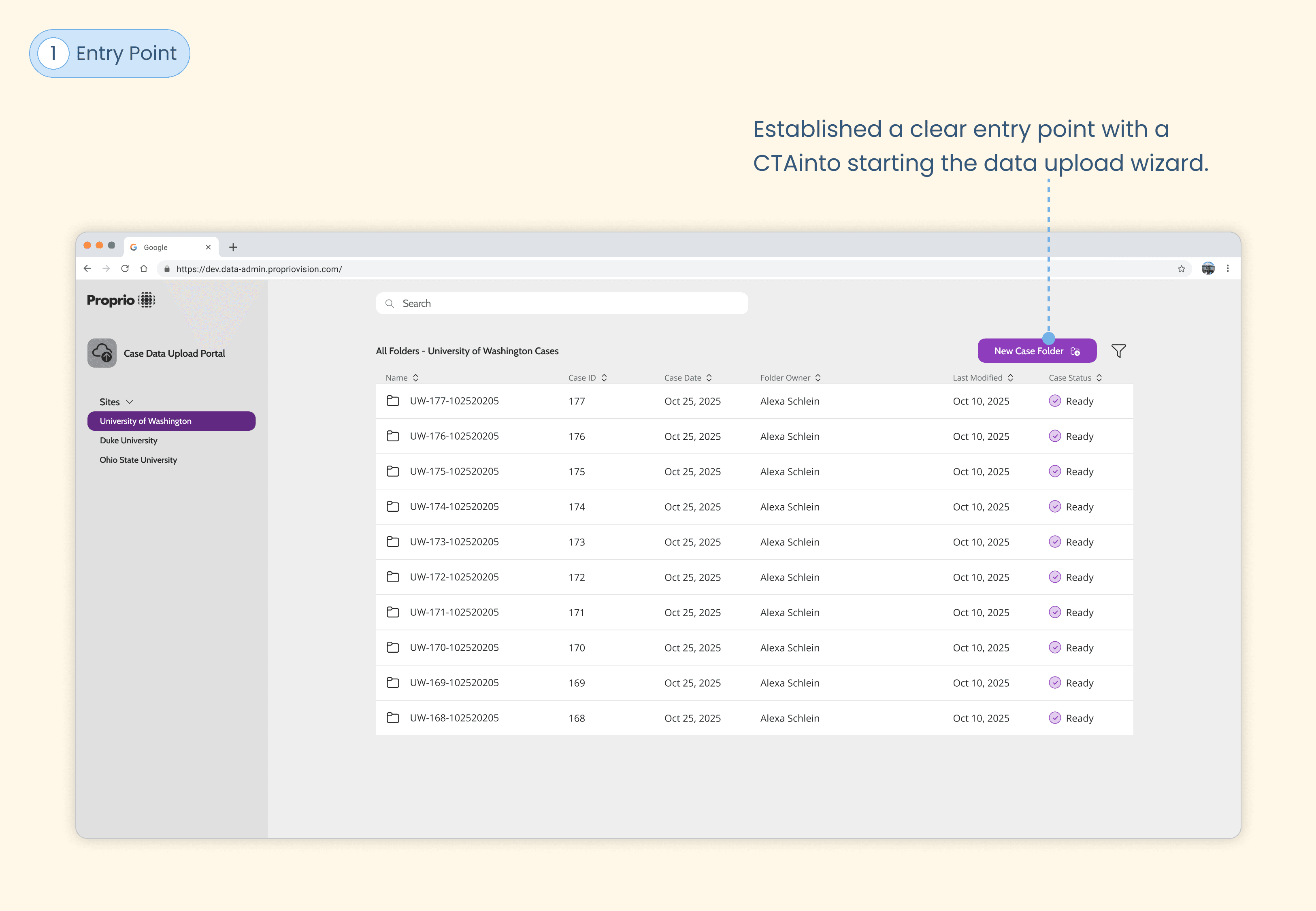 Data portal folders page with description of CTA