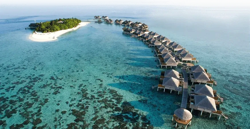 Overwater villas above lagoon