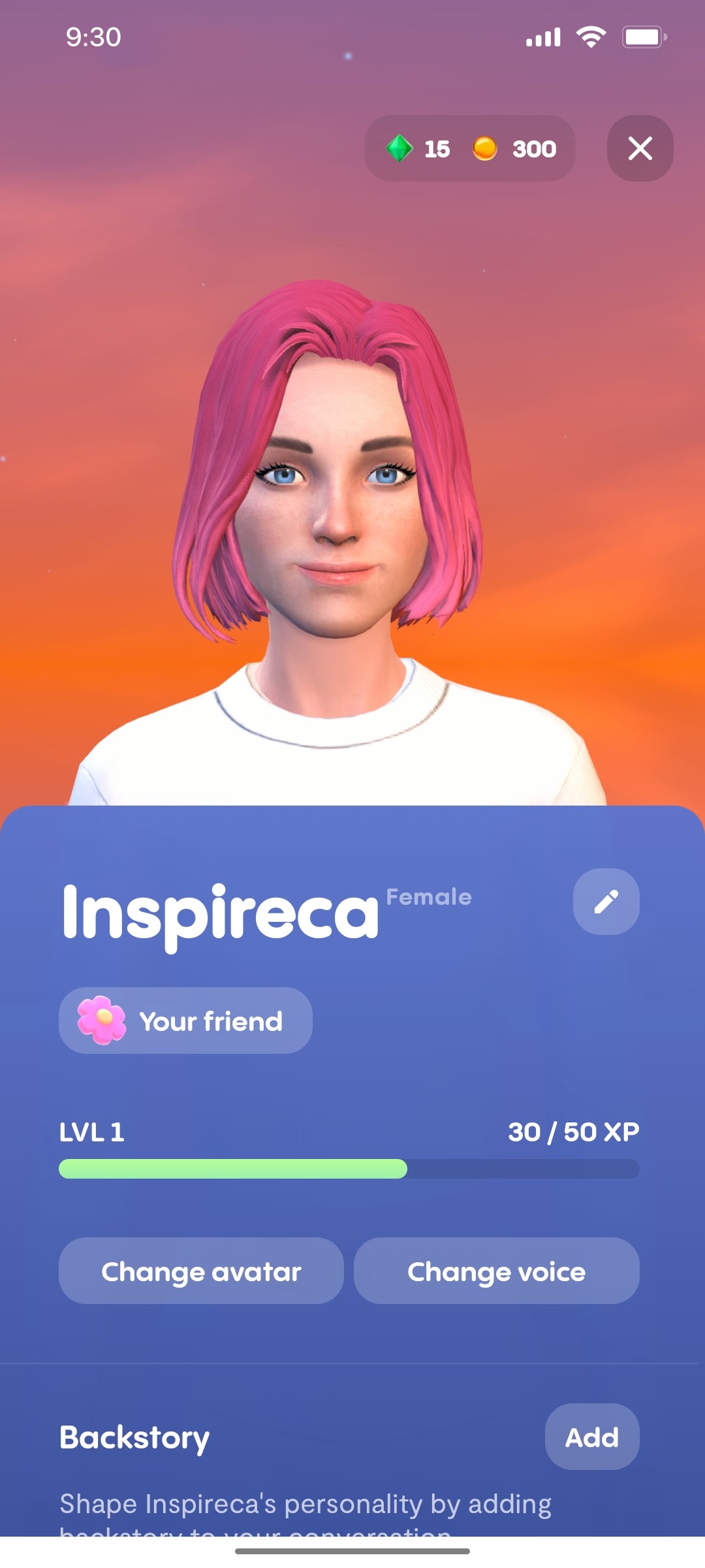 Replika Change Avatar screen