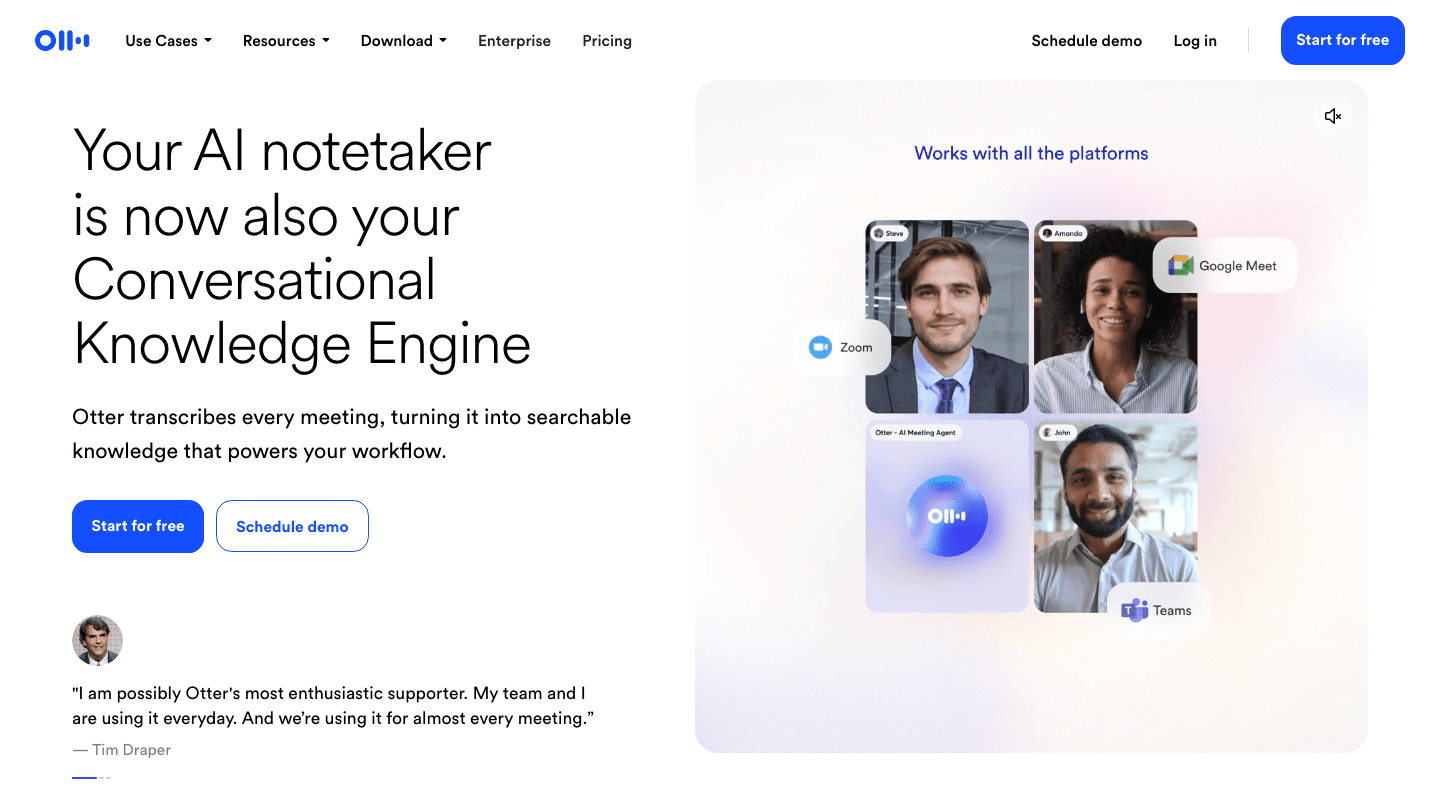 Otter AI meeting assistant website