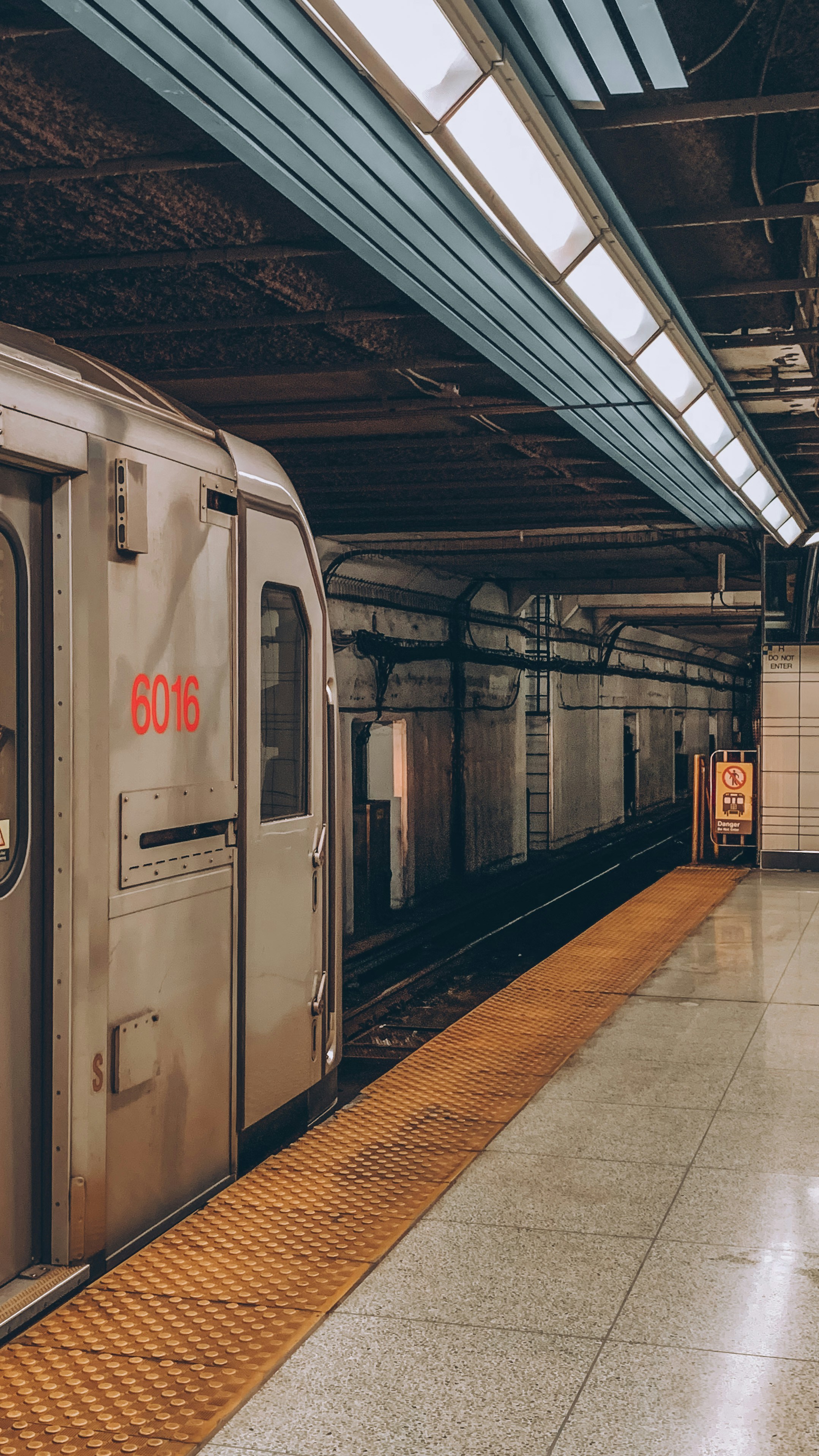 a train is parked in a train station