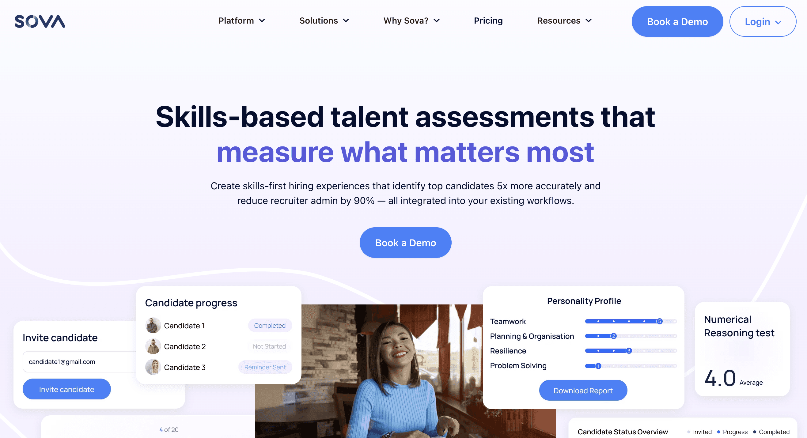 Sova homepage hero screenshot