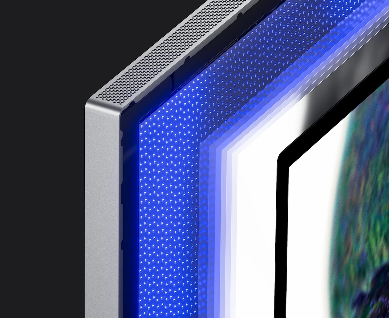 Close-up view of monitor backlighting