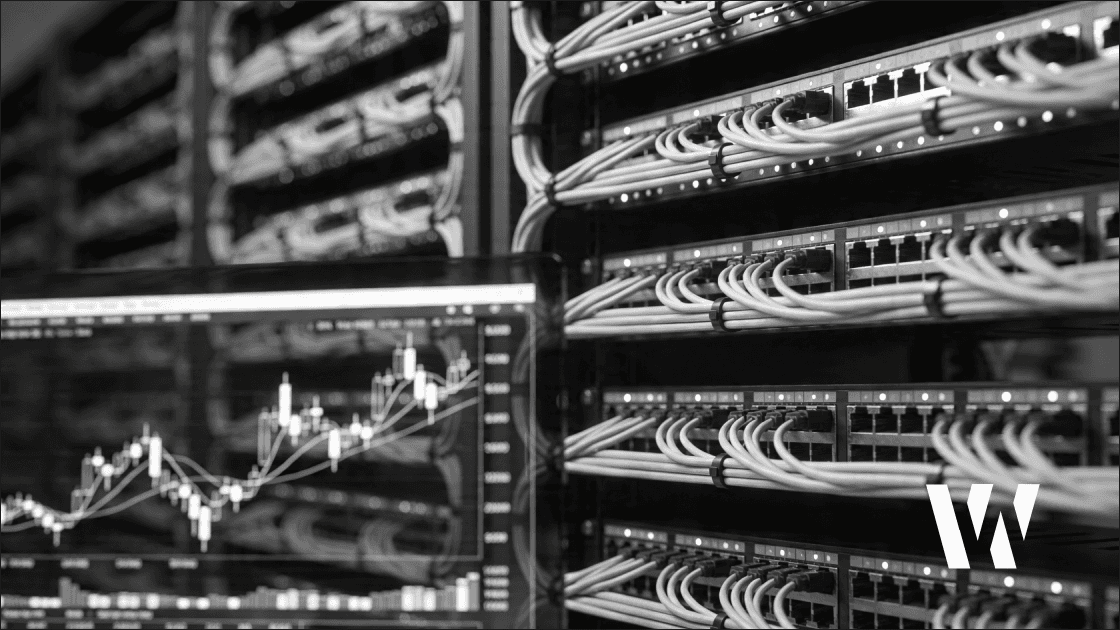 Ethereum validator node glowing in a dark server room.