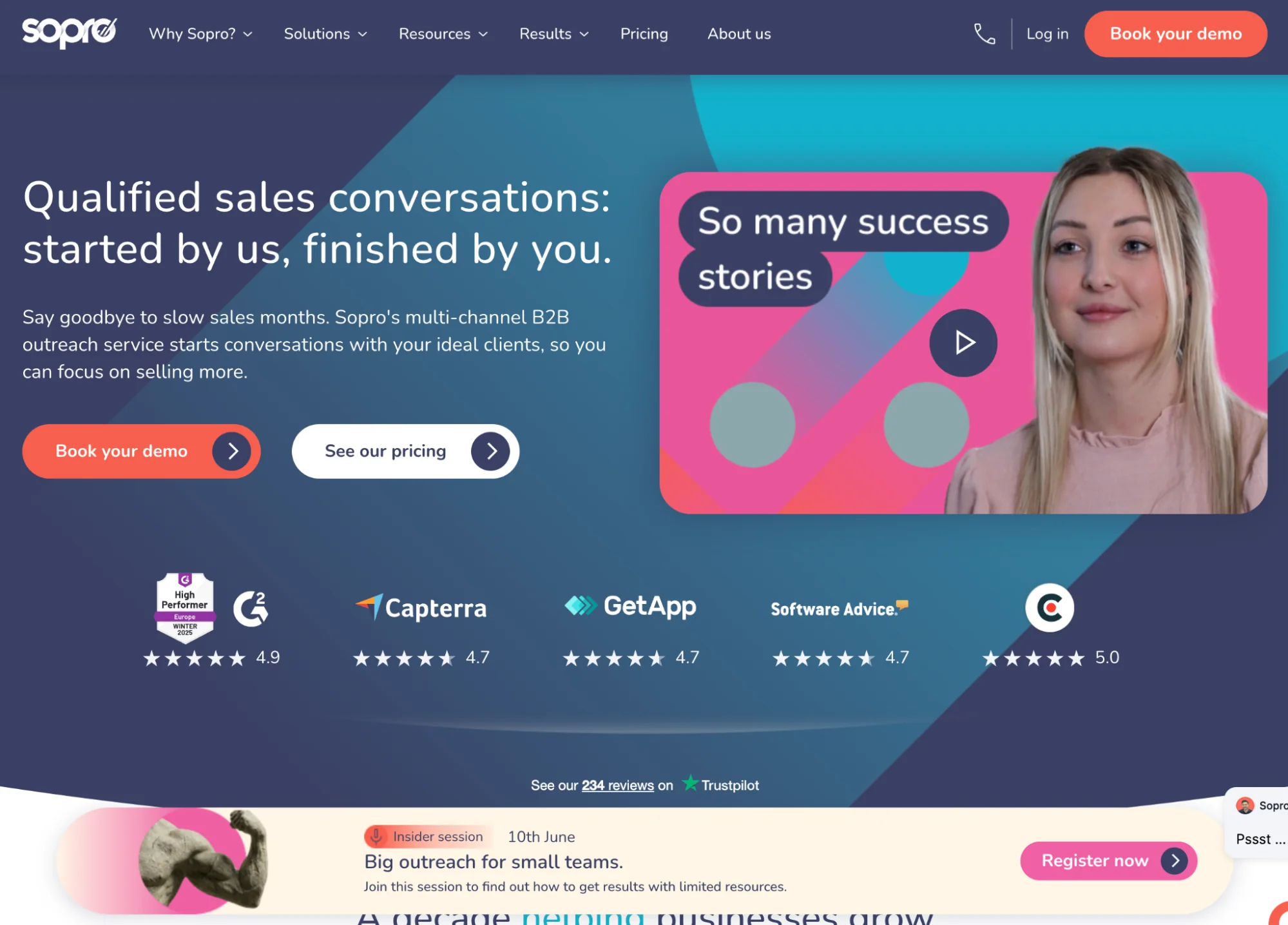Sopro homepage: managed B2B prospecting service and outreach platform