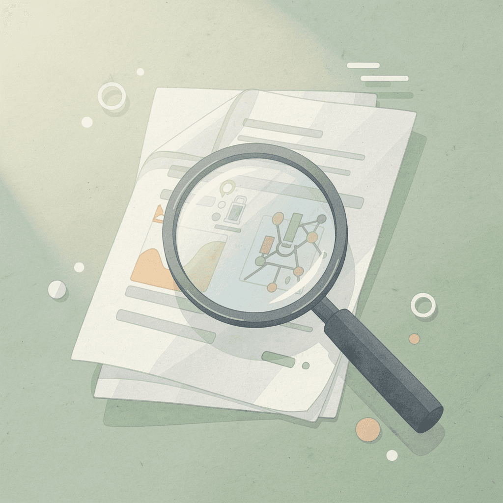 Scene of a magnifying glass examining an AI tool representing careful evaluation