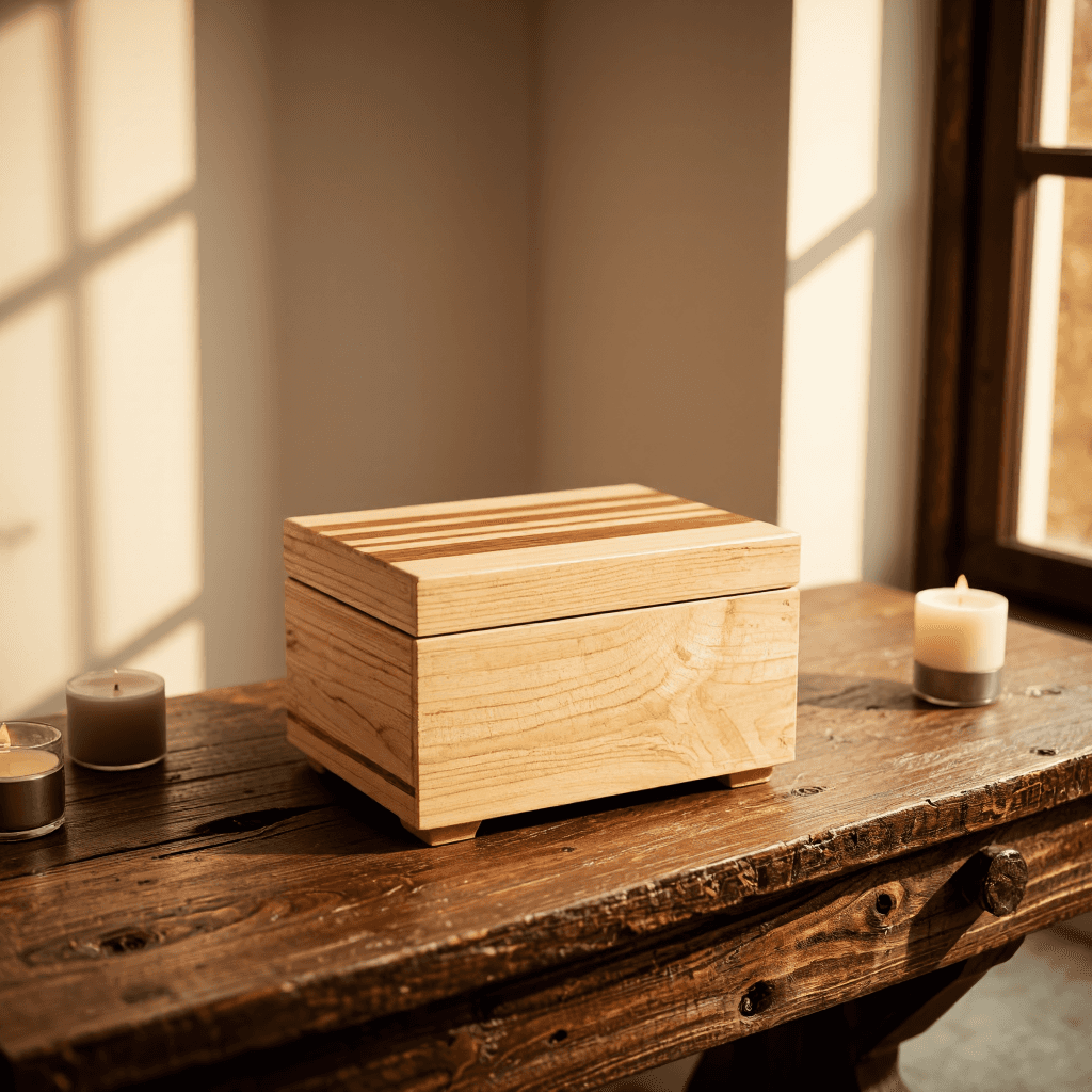 product photography of a small wooden box
