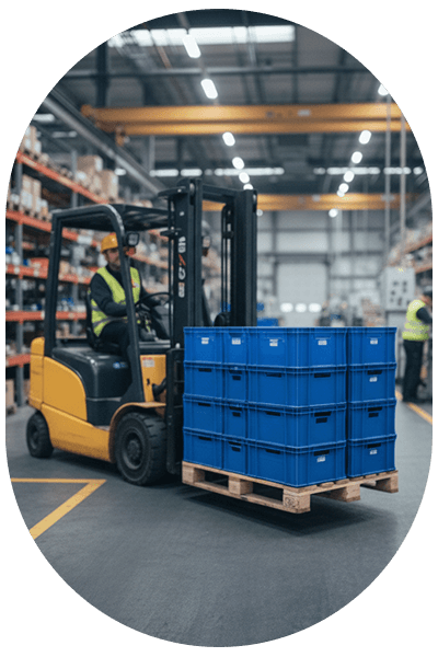 Forklift in warehouse