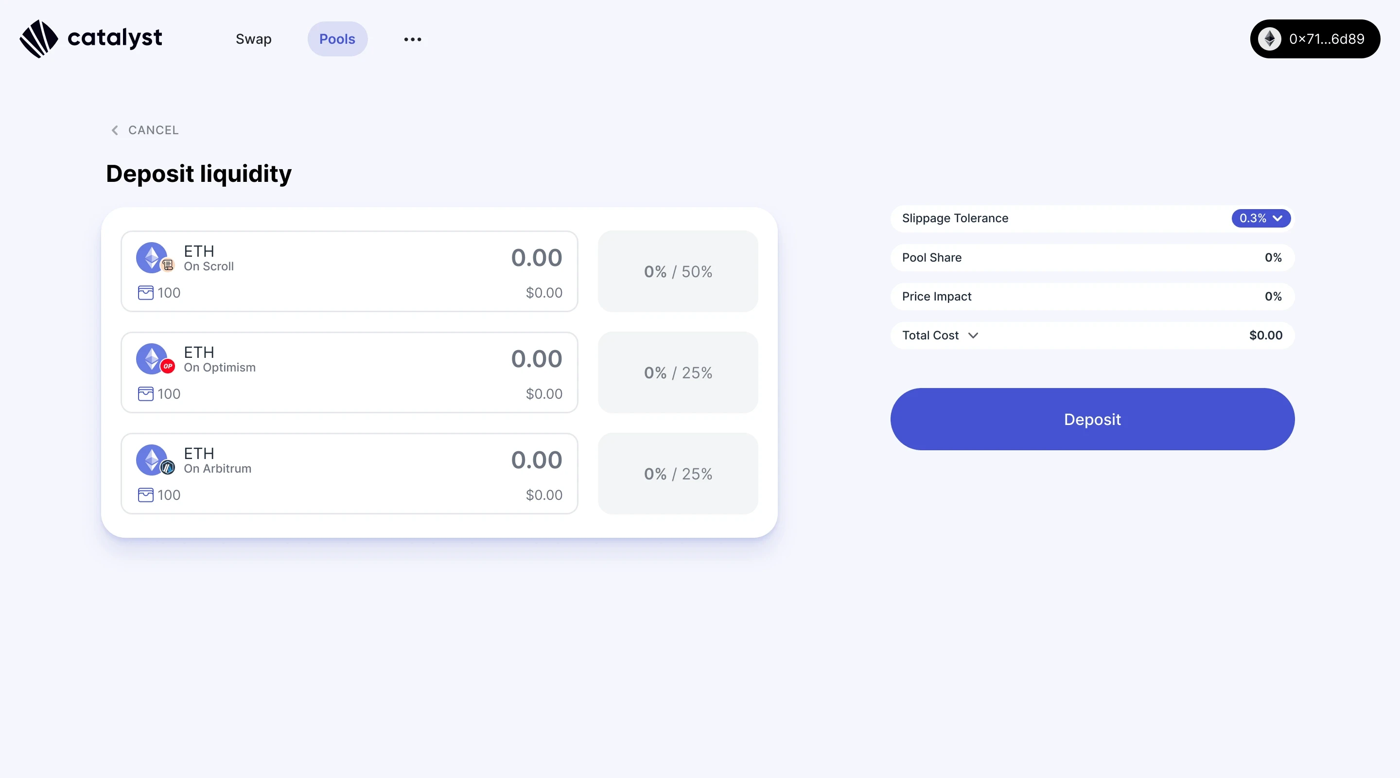 The first deposit flow. Correct ratios required before proceeding.