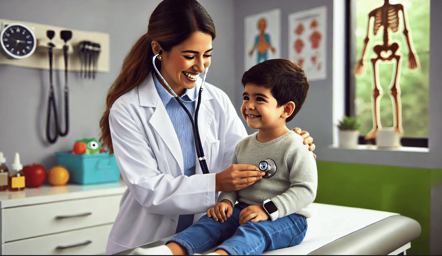 Pediatrician giving a toddler a checkup