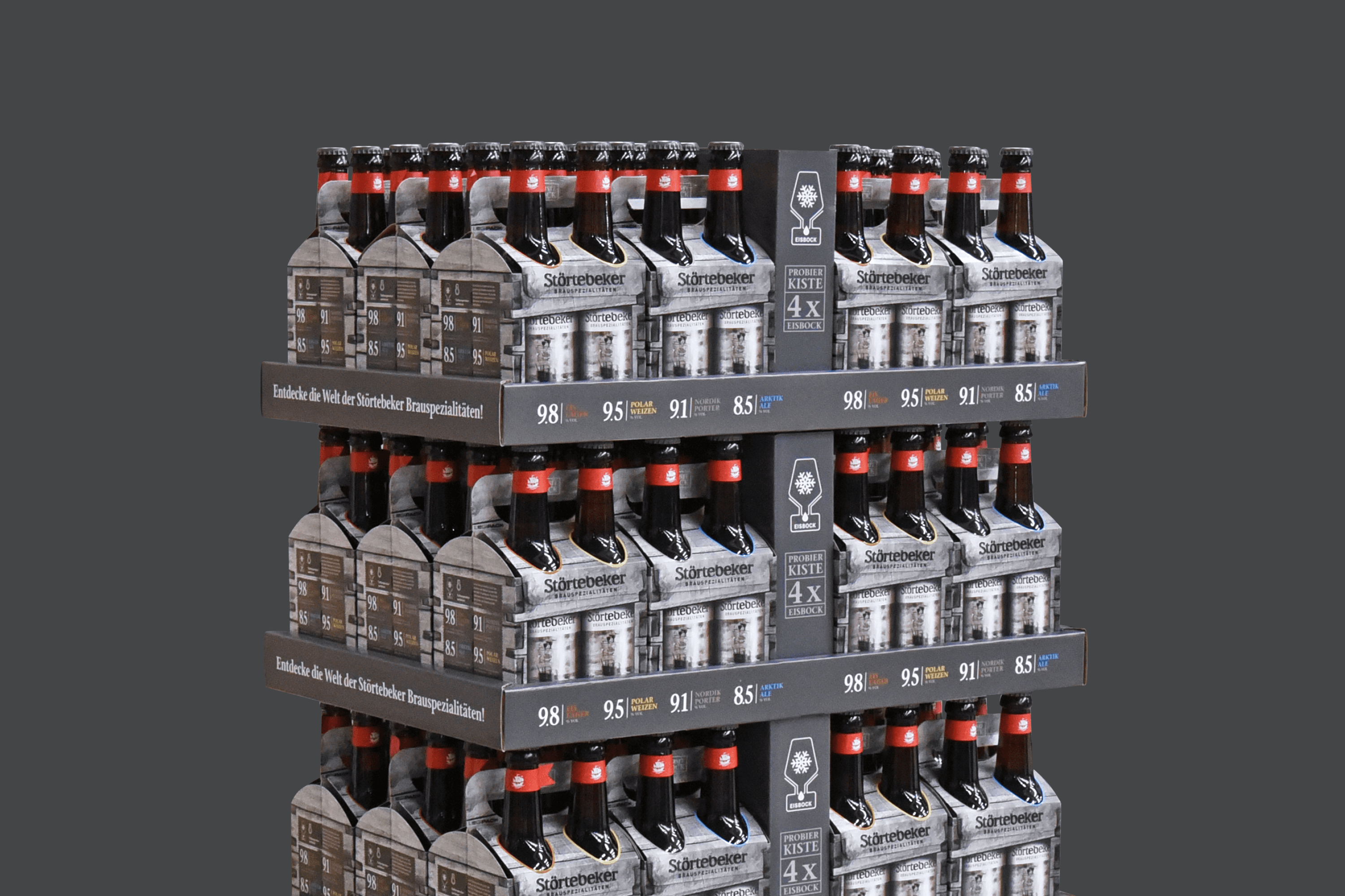 Störtebeker beer bottles on display