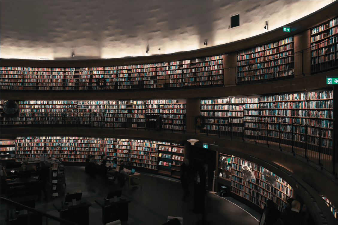 a man standing in front of a large amount of books