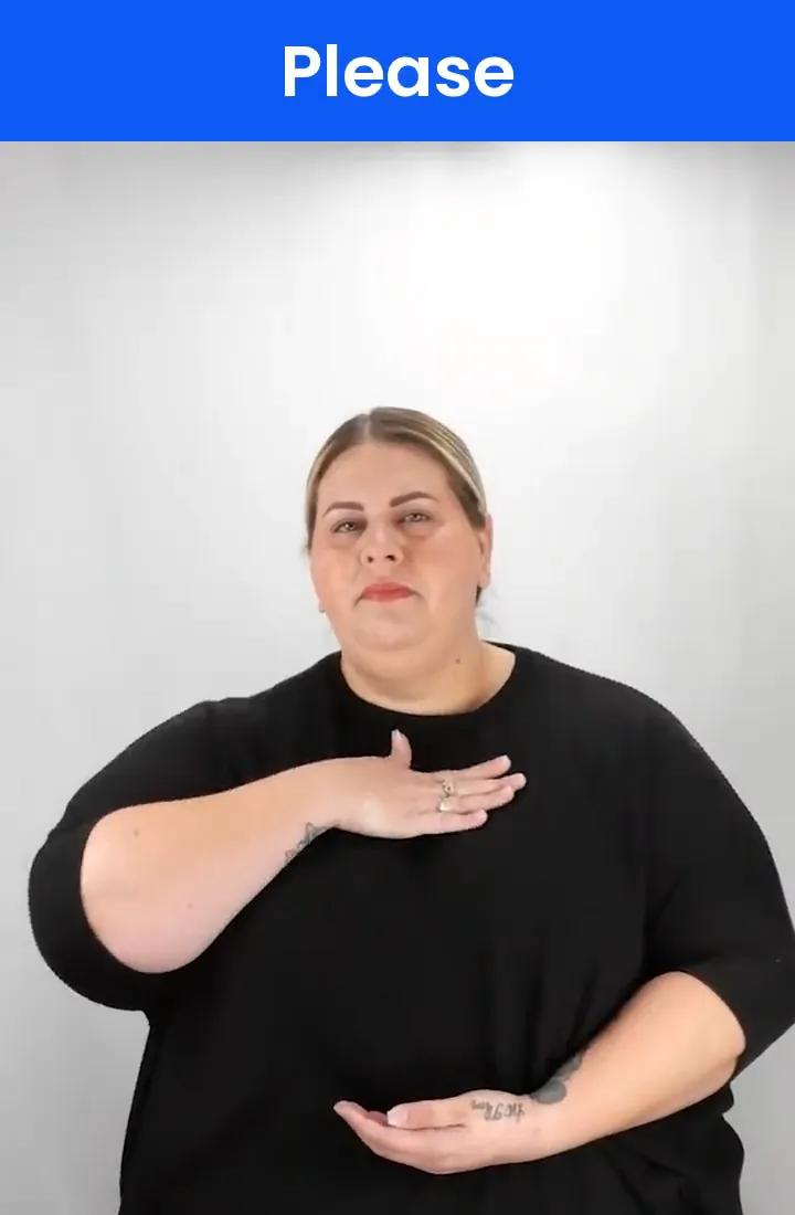 A Deaf signer signs PLEASE in ASL