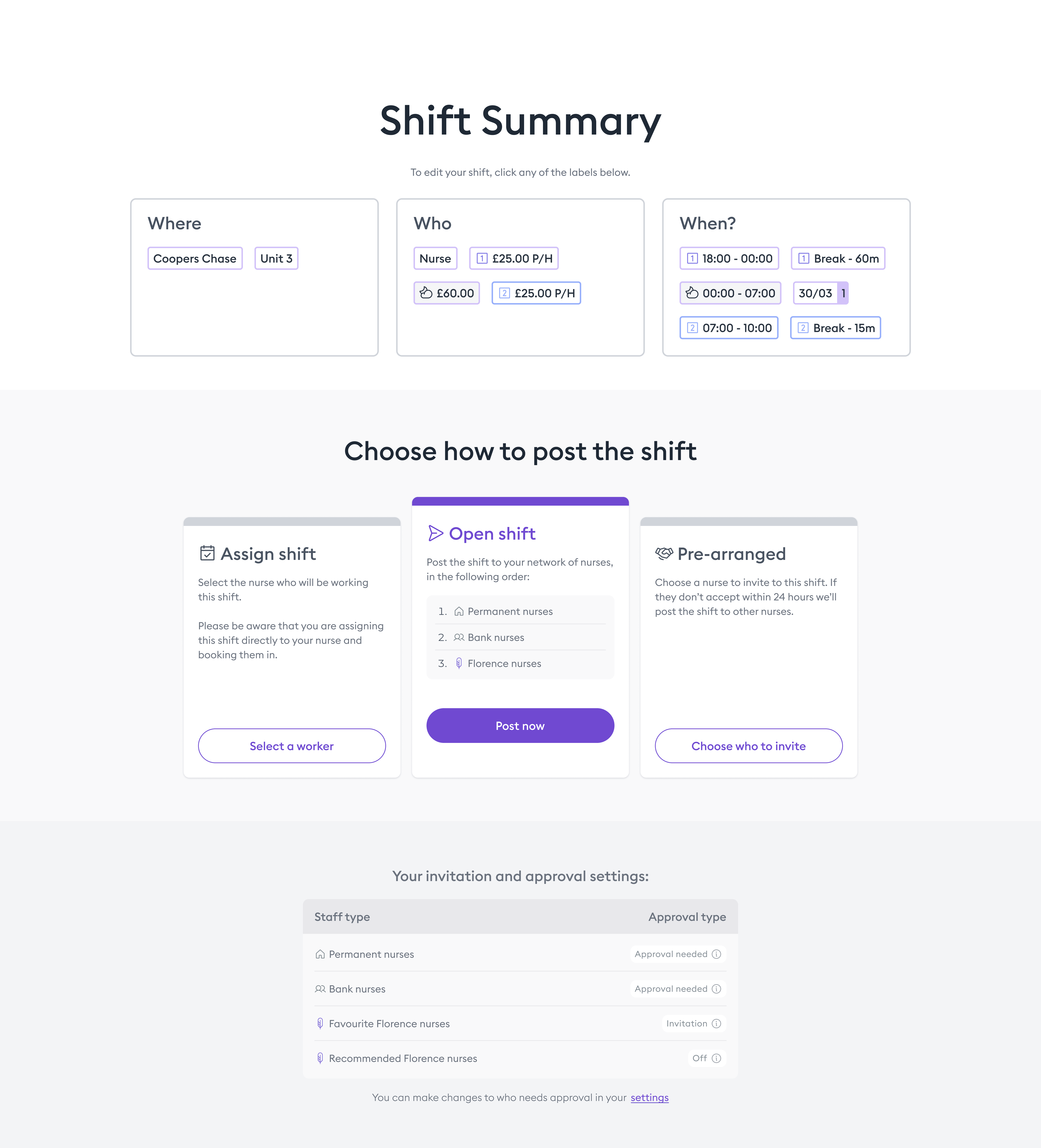 Florence shift summary UI