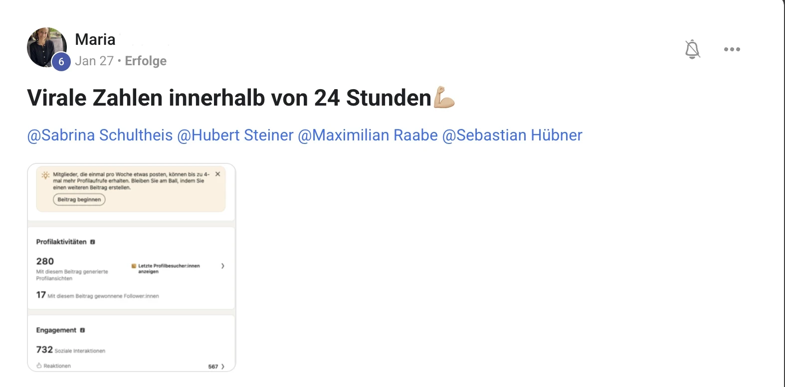 Kundenstimme KI Creator Akademie: Maria erzielt in 24 Stunden 732 Instagram-Interaktionen