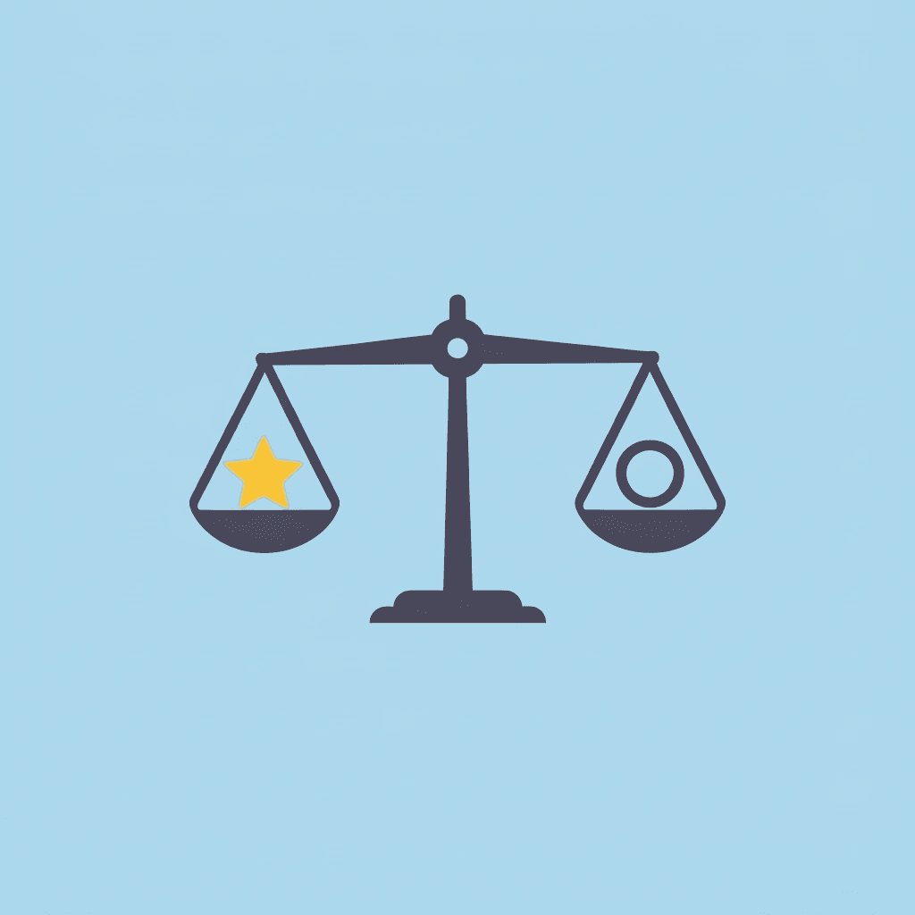 Balance scale comparing bold graphic designs on one side with subtle, elegant designs on the other