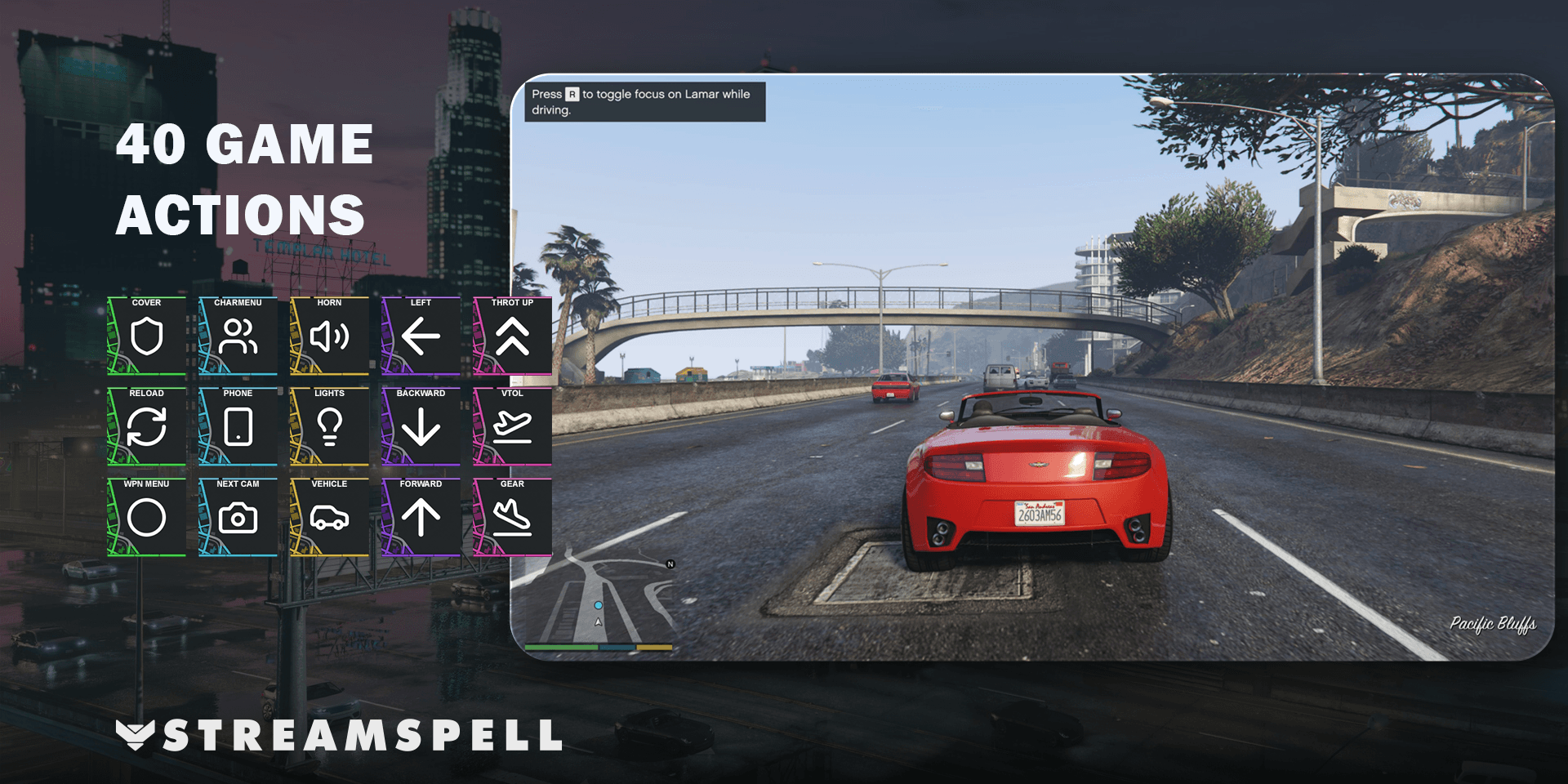Grand Theft Auto V gameplay and selected control icons in the updated product preview