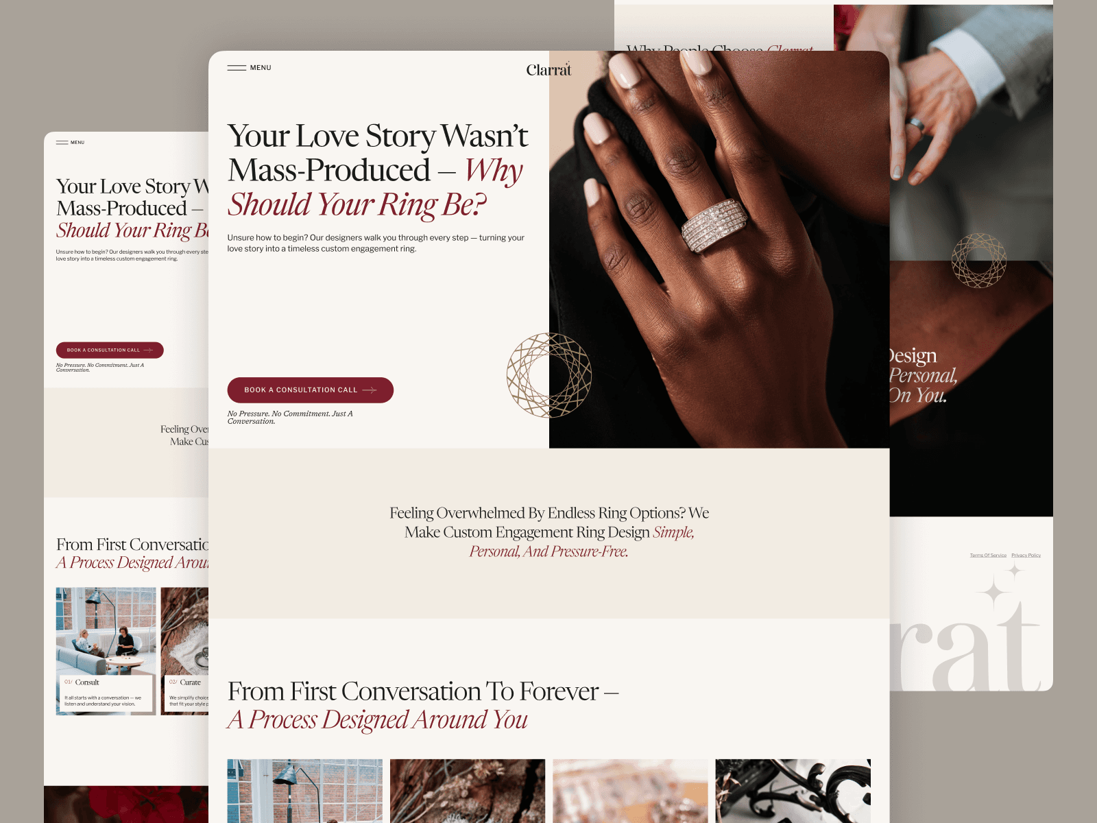 Clarrat framer website design preview shots