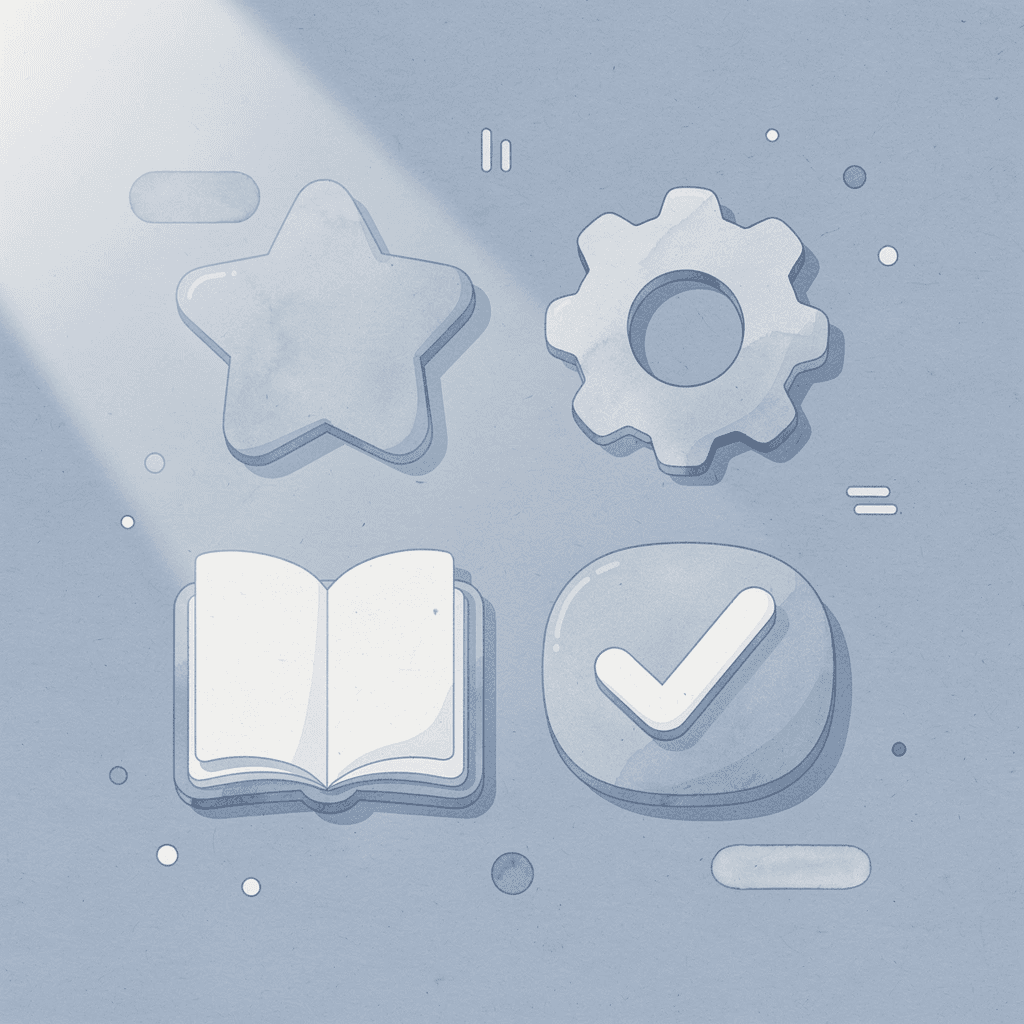 Four icons representing quality control pillars