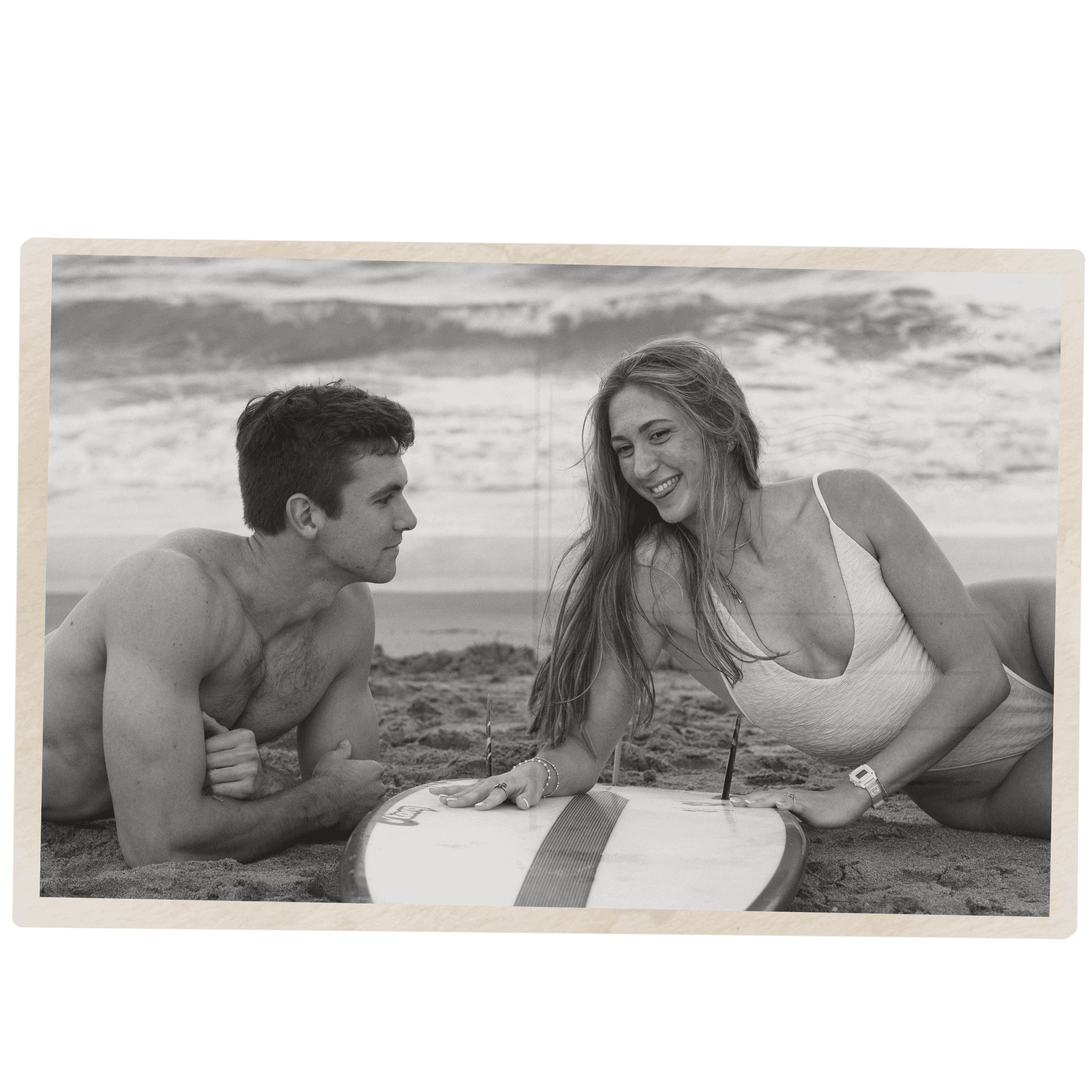 palm beach wedding photographer captures couple in swimsuits on the beach.