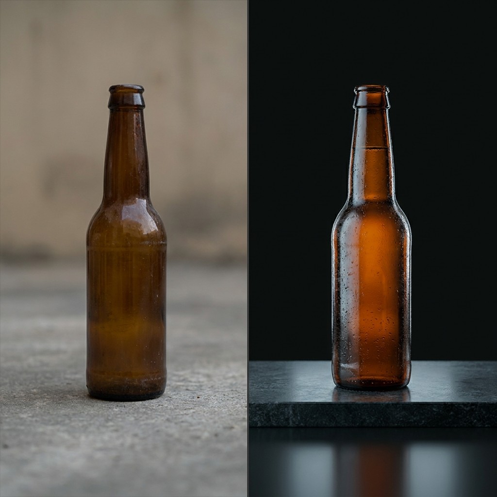 Visuel publicitaire de bouteille ambrée
