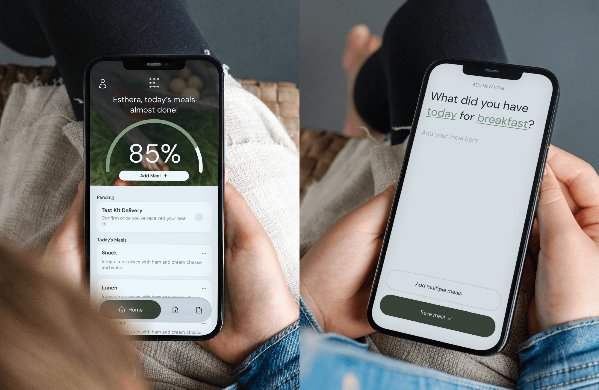 Woman holding a phone using the Entera patients app