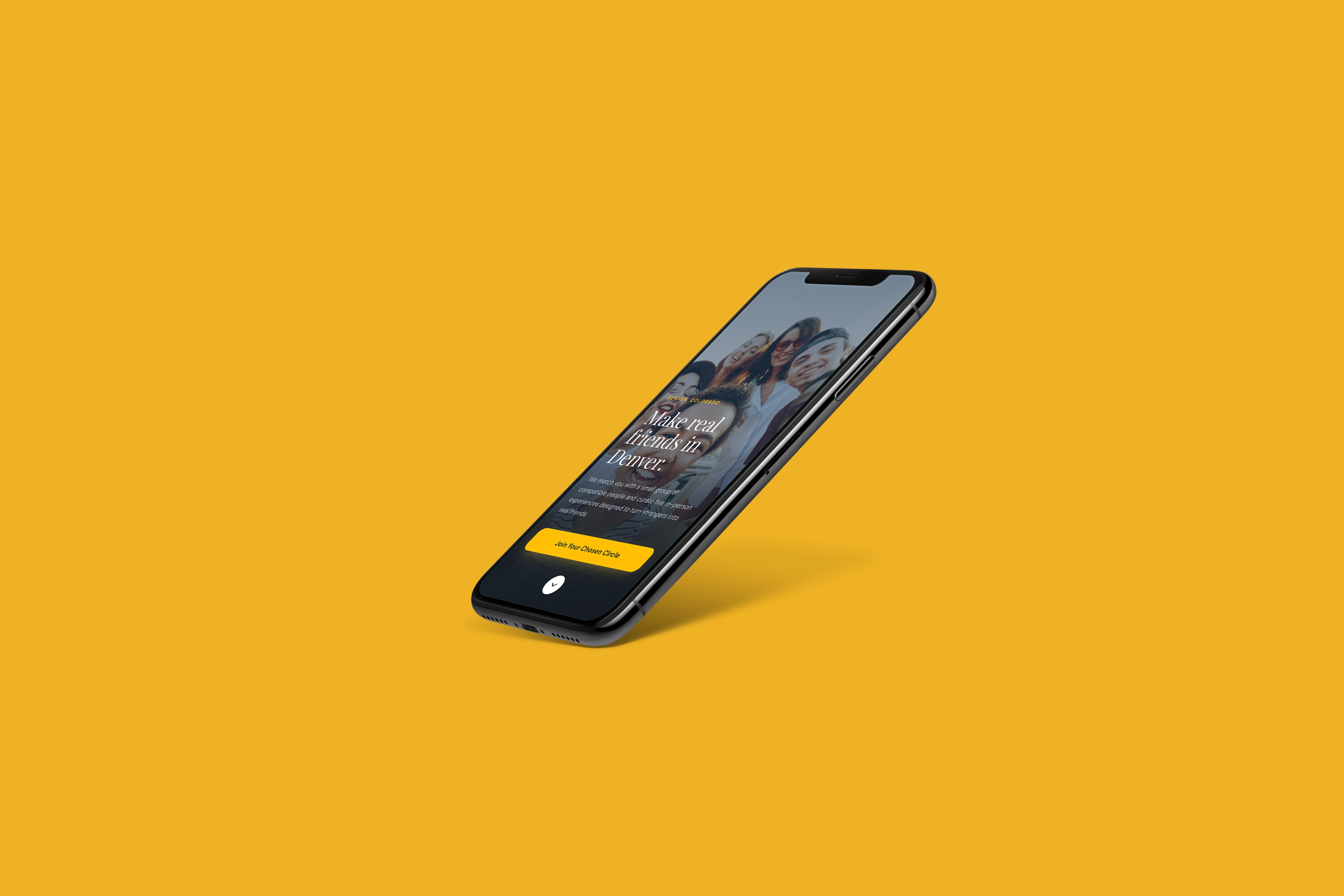 Cell phone displaying an app's brand screen.