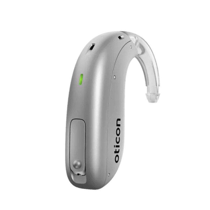 Oticon Real 1 MiniBTE R, un appareil auditif rechargeable haut de gamme, parfait pour des pertes légères à sévères.