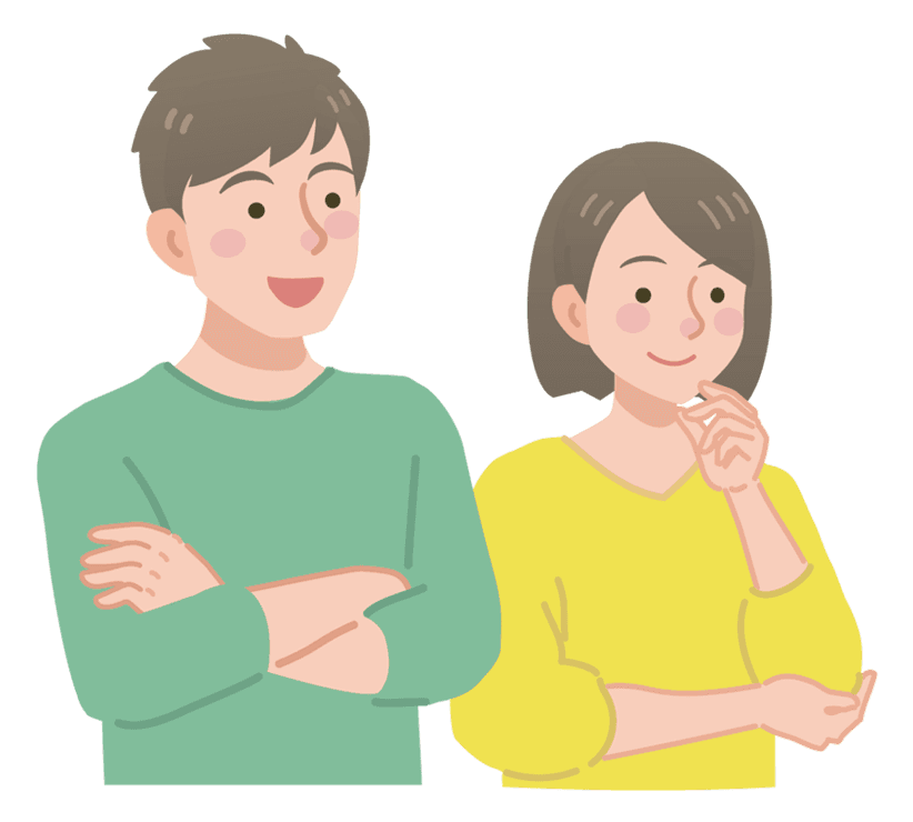 話を聞いている様子の男性と女性のイラスト。