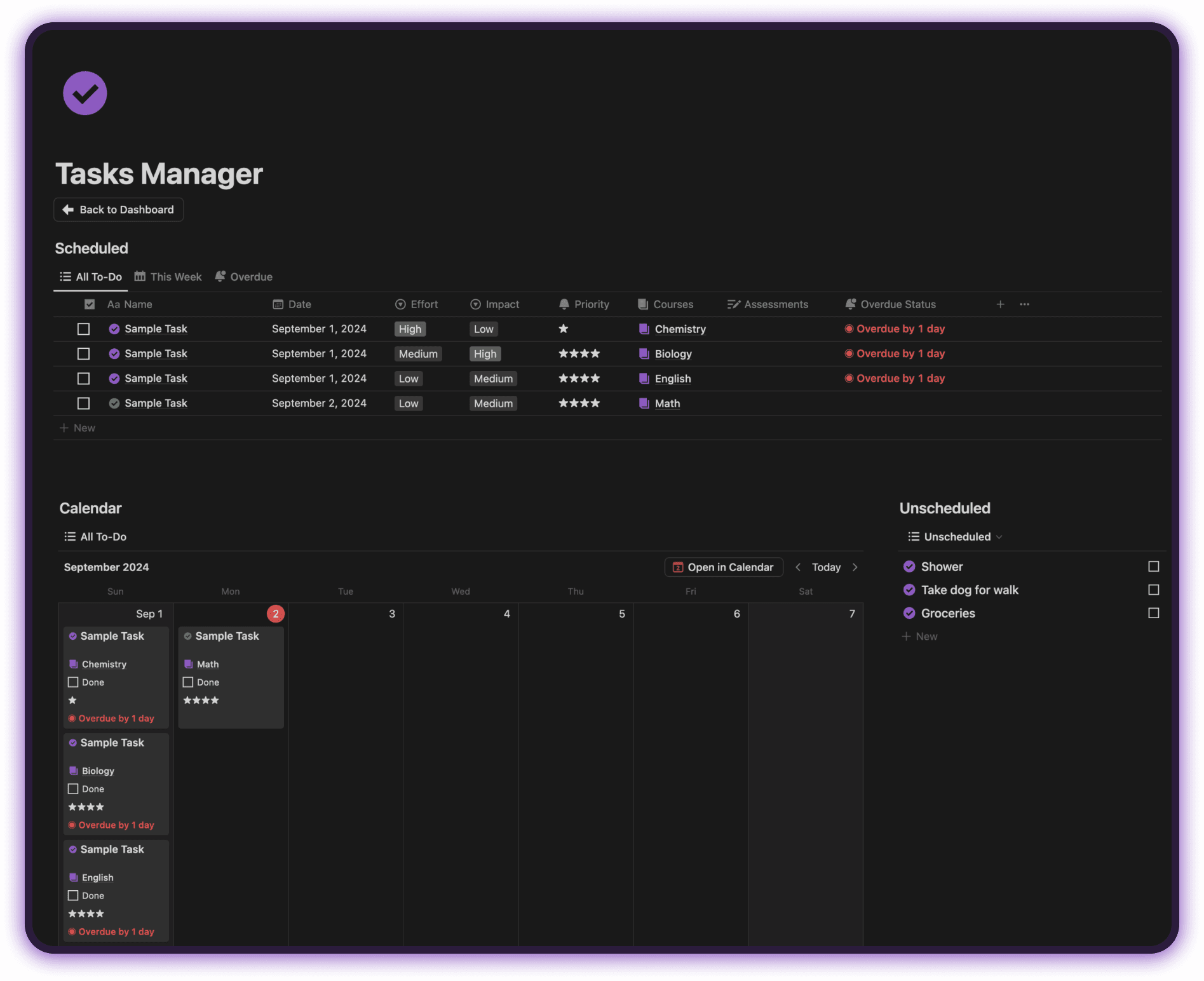 Notion Student OS - Task Management
