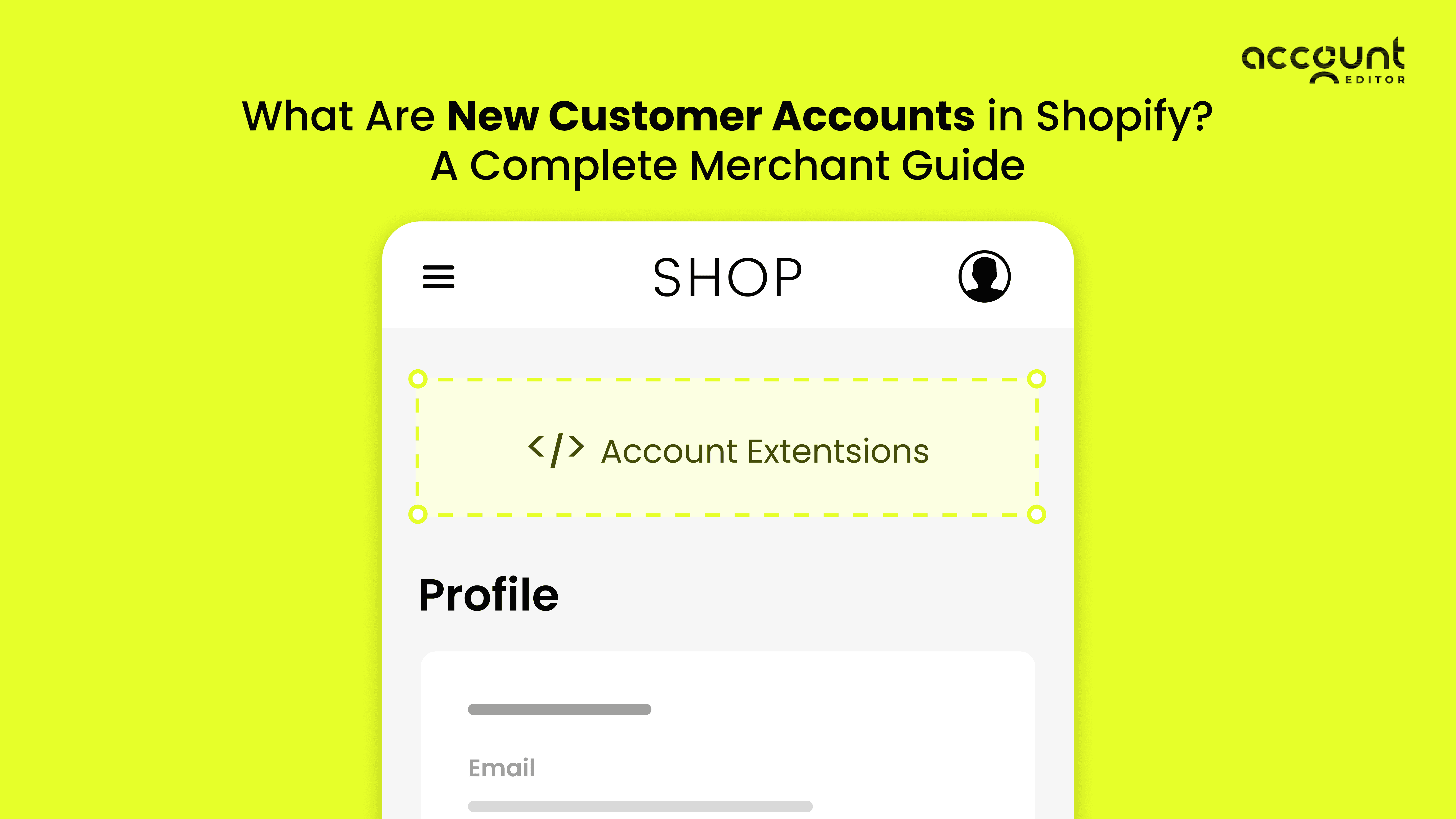 Illustration showing Shopify's new customer accounts interface with account extensions highlighted for merchants