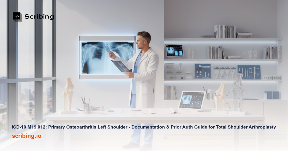 Orthopedic surgeon reviewing left shoulder X-ray and clinical documentation for primary osteoarthritis prior authorization