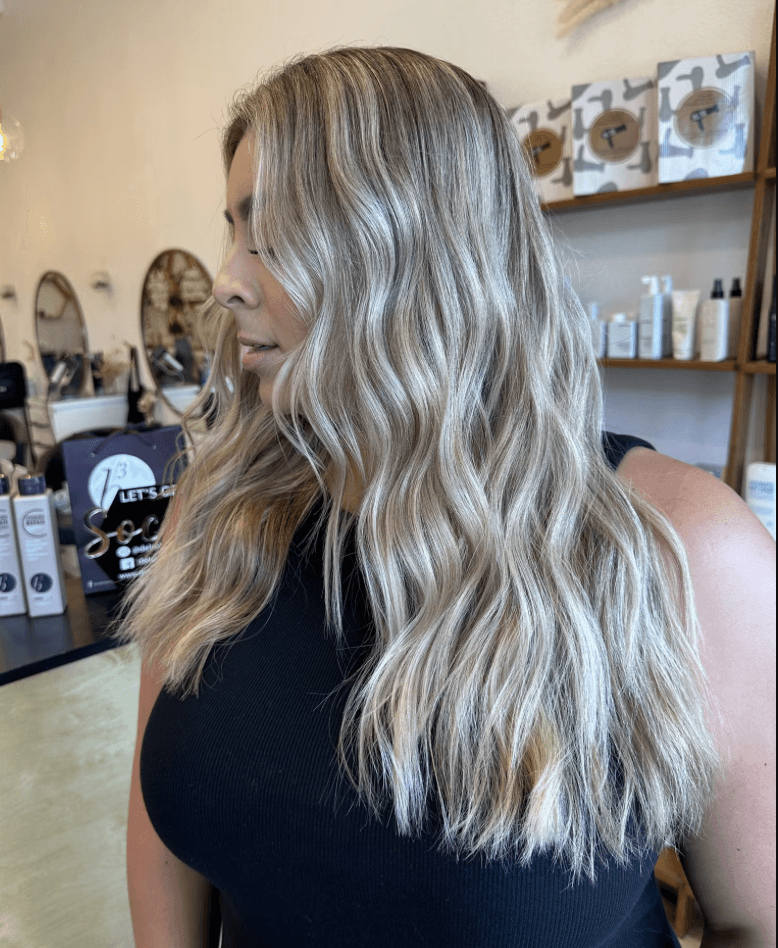 Lived-in blonde with K-Tip extensions by Stephanie Koontz at Del Sol Hair Studio Huntington Beach