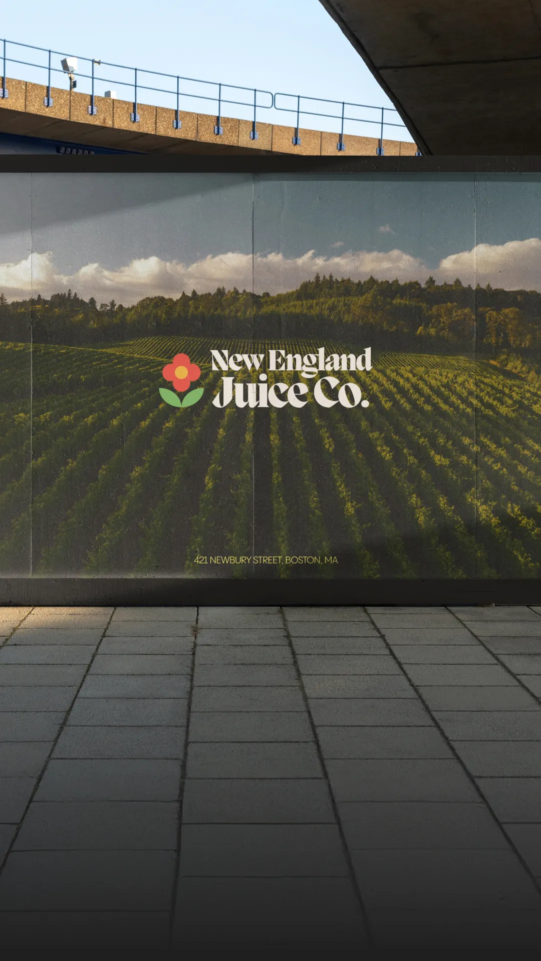 New England Juice Co. — Outdoor sign with logo — Environmental branding