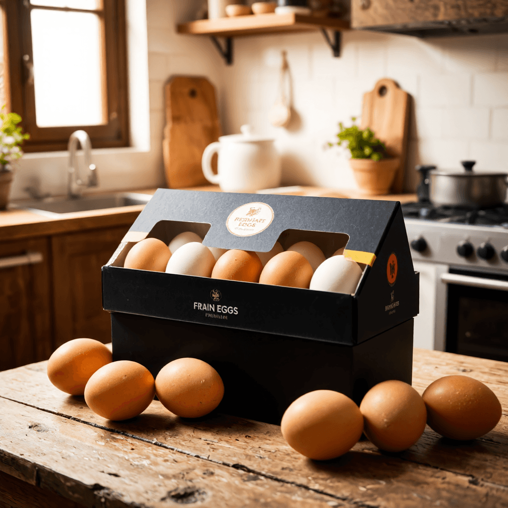product photography of box of premium fresh eggs