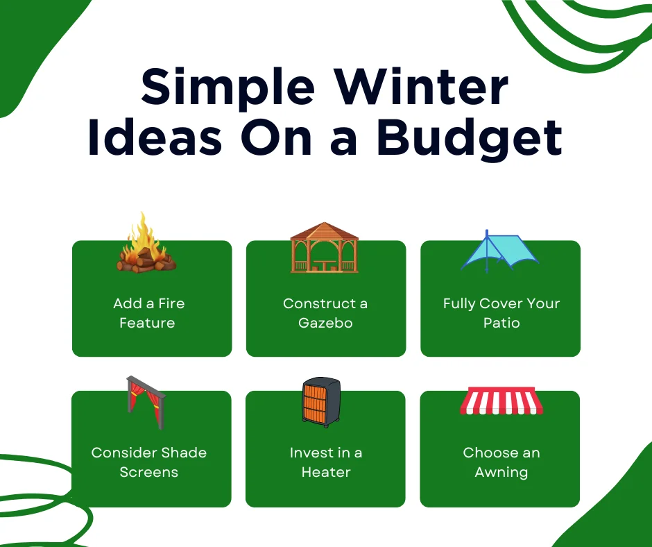 An infographic on winter patio ideas on a budget