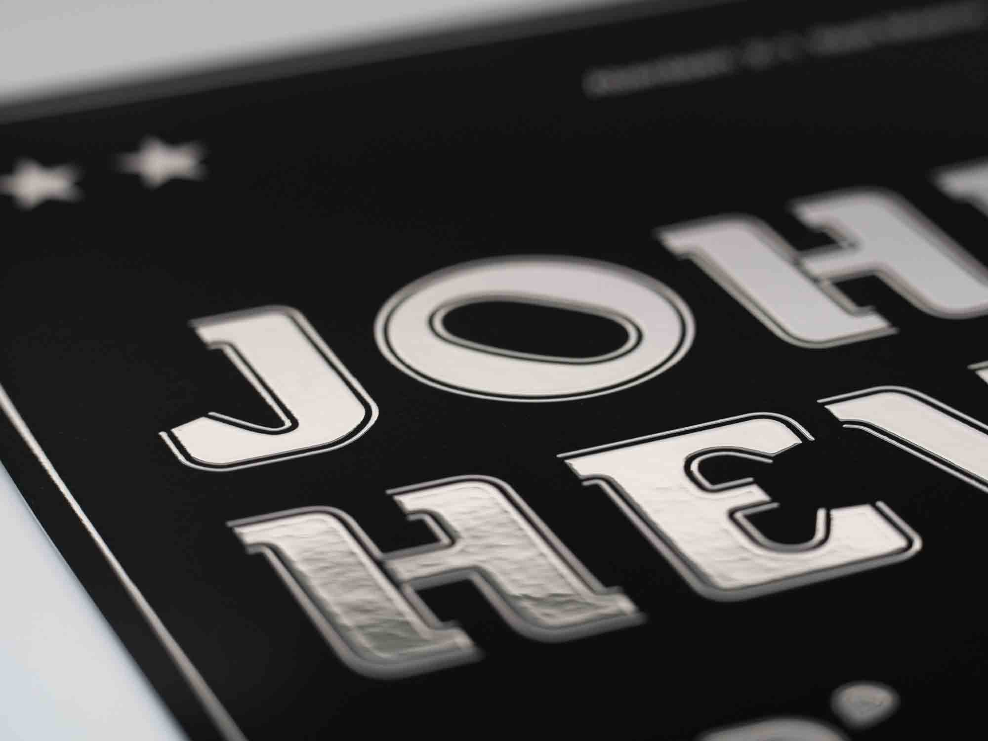 Close up of foil printed poster