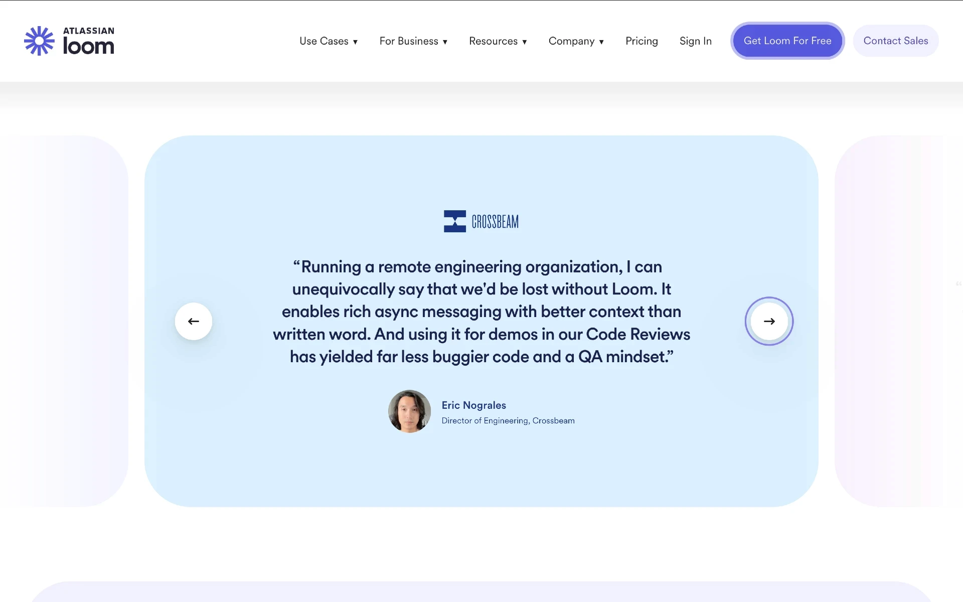 An example of a testimonial on a SaaS website