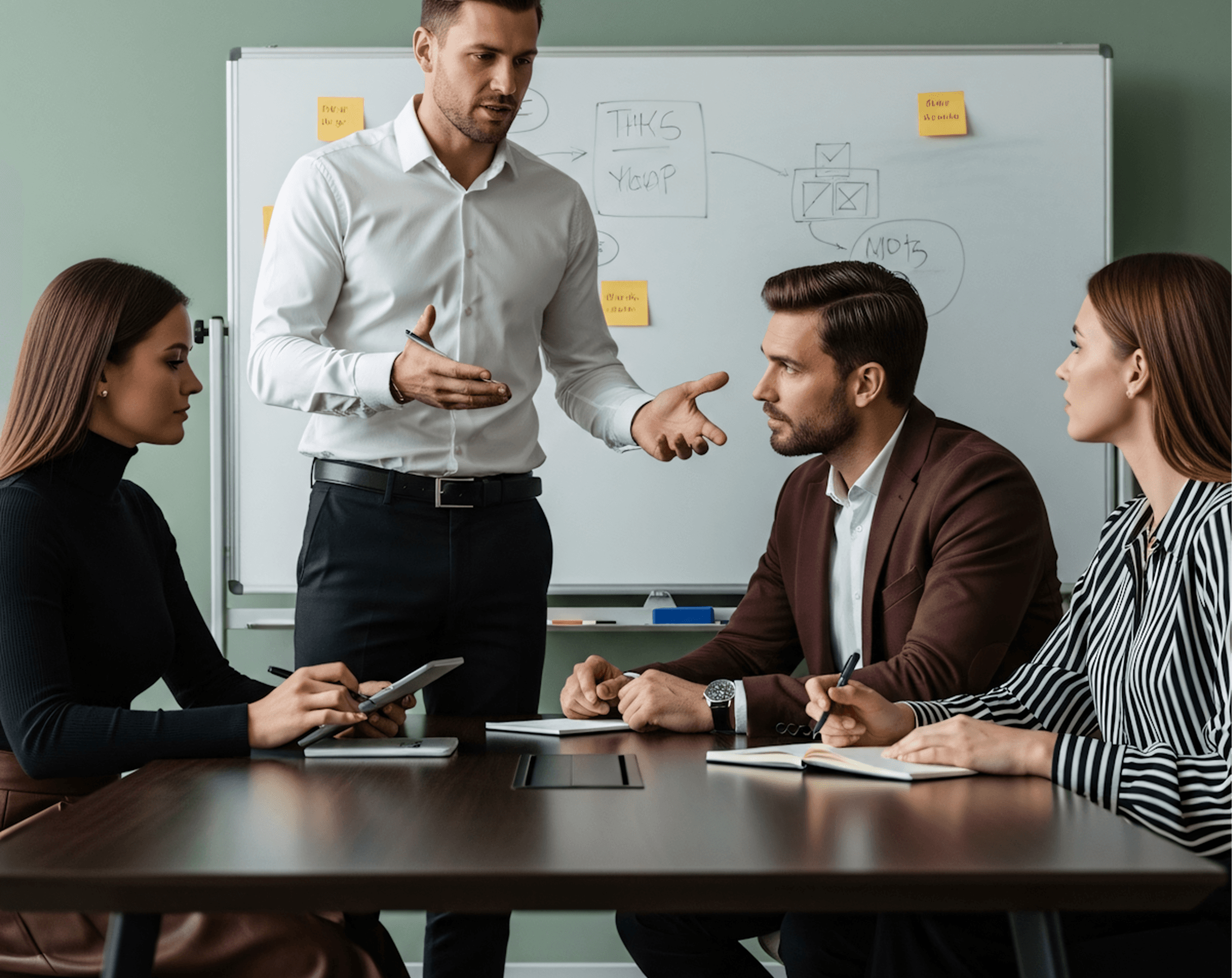 Group team member analyzing a plan or technical blueprint together.