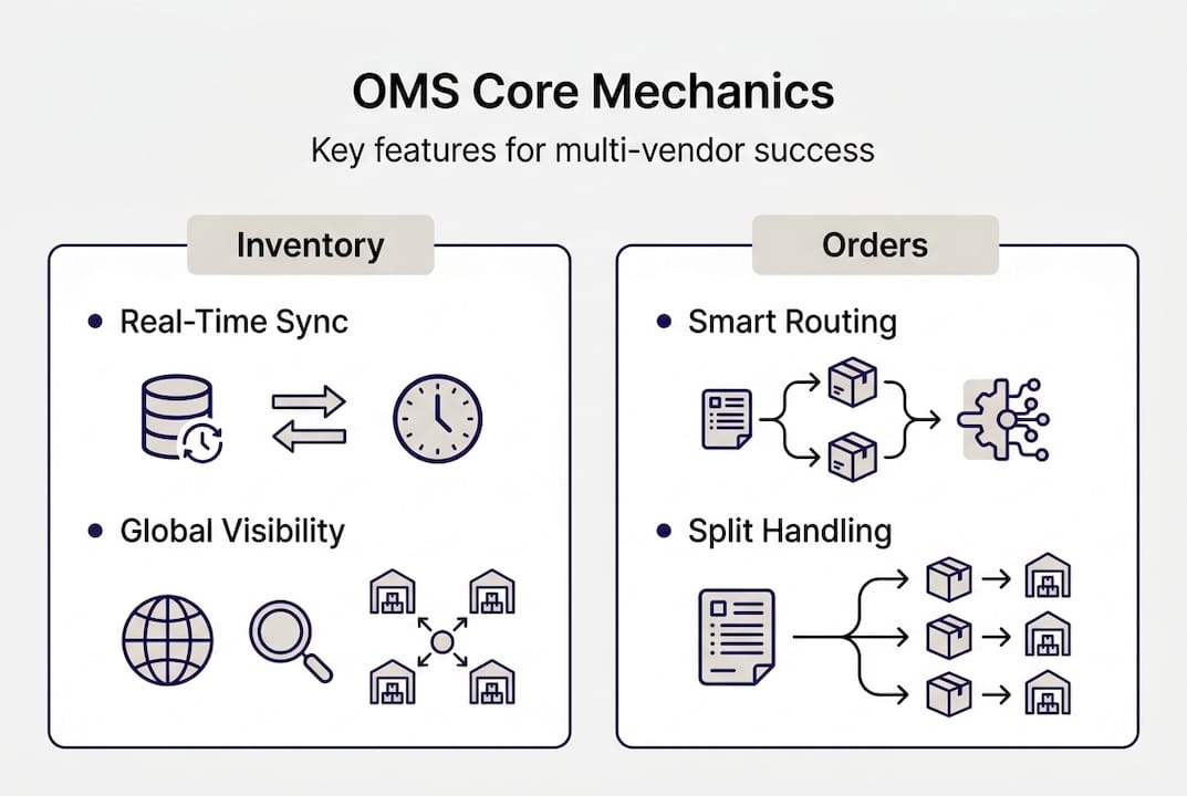 Infographic of core OMS features for platforms